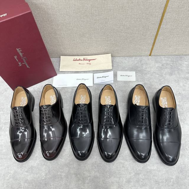 Ferragamo Oxford Shoes New Men's Three-Button Formal Leather Shoes, Timeless Lux