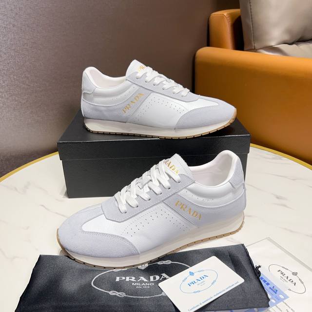 Prada Men's Classic Casual Shoes, Imported Top-Grain Cowhide Paired With Special