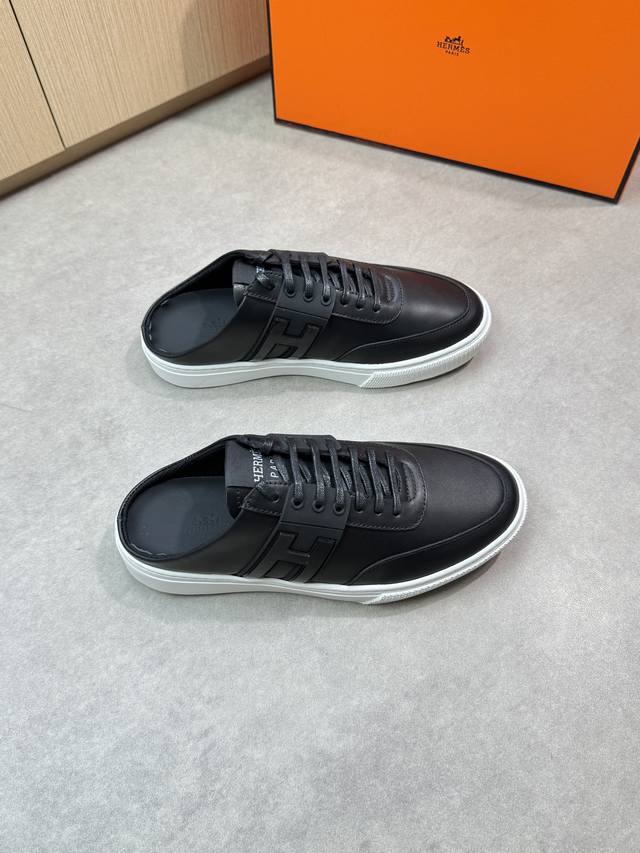 Herm S - High-End Quality Original Casual Half-Sole Shoes - Upper: Napa Calf Lea