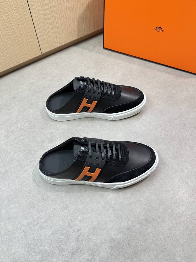 Herm S - High-End Quality, Original Design Casual Half-Sole Shoes - Upper: Napa