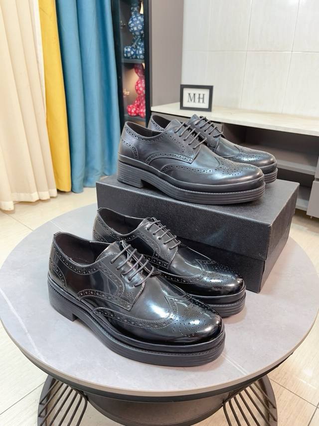 Factory Price P Prada Leather Shoes Top-Tier Authentic Import Italian-Imported O