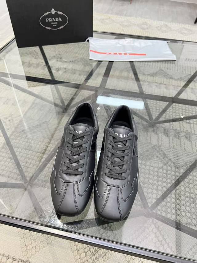 38-45 Prada New Men's Genuine Leather Sports Shoes, The Highest Version Availabl