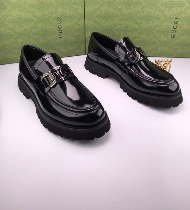 Gucc* Ultra-Light Foam Thick Sole, Shiny Open-Edge Beads, Business Men's Shoes,