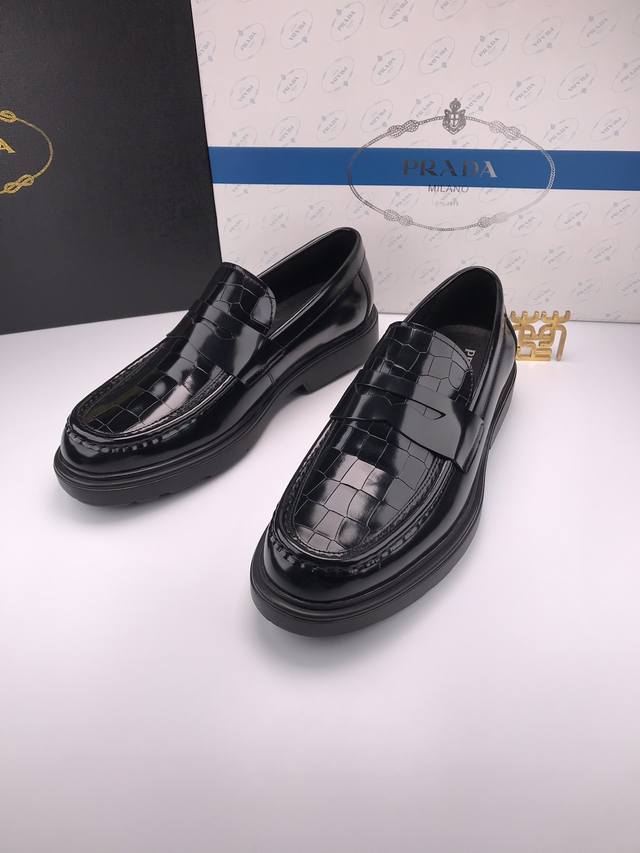 Prad* Open-Toe Beads, Thick Sole, High-End Casual Leather Shoes, Imported Open-T