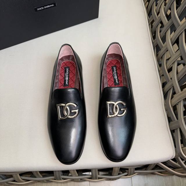 D&G Calf Leather Moccasin Loafers For Men | Adorned With Dg Metal Plaque | Made