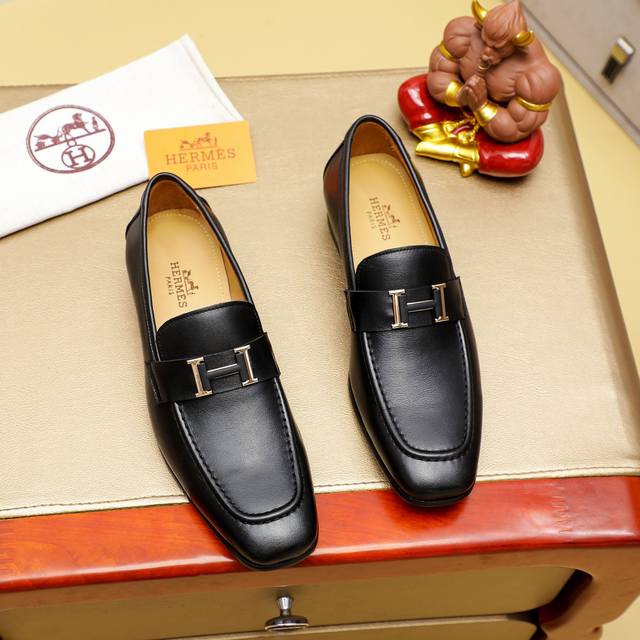 Factory Price: Herm S New Men's Casual Business Leather Shoes, Official Replica,