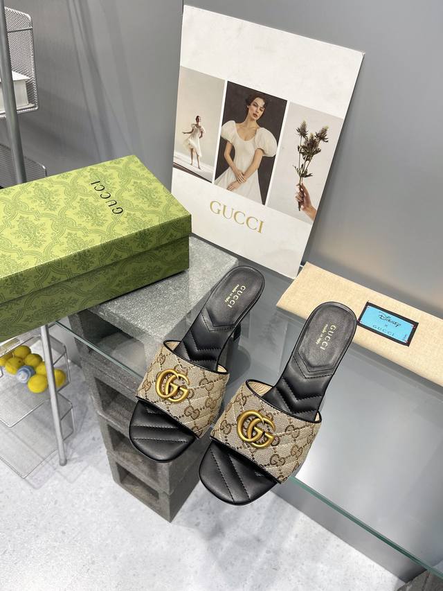 Gucci Classic Double G Buckle Heeled Slippers, High Version, Long-Term Stock Ava