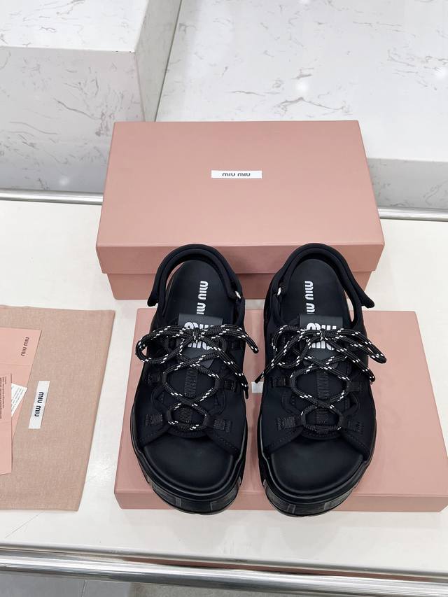 Miu Miu New Rope-Tied Platform Thick-Soled Velcro Sandals. This Shoe Is Highly R