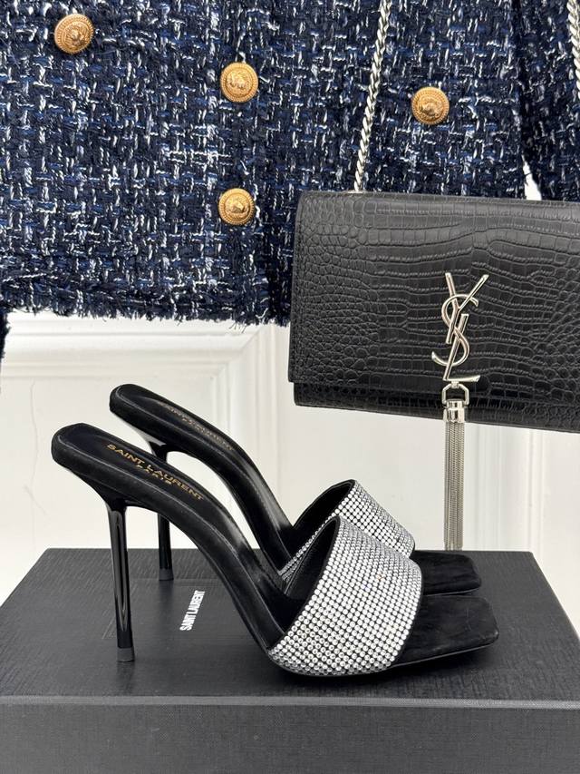 P Direct Sale Saint Laurent Ysl Classic Spring/Summer Strappy Crystal-Studded Hi
