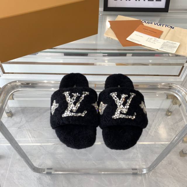 P Direct Sale Women's Shoes Women's Apparel Lv New Faux Fur Slippers Top-Tier Ve