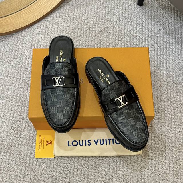 Factory Price P Sheepskin 2025 Lv Men's Business Casual Half-Slip-On. Handcrafte