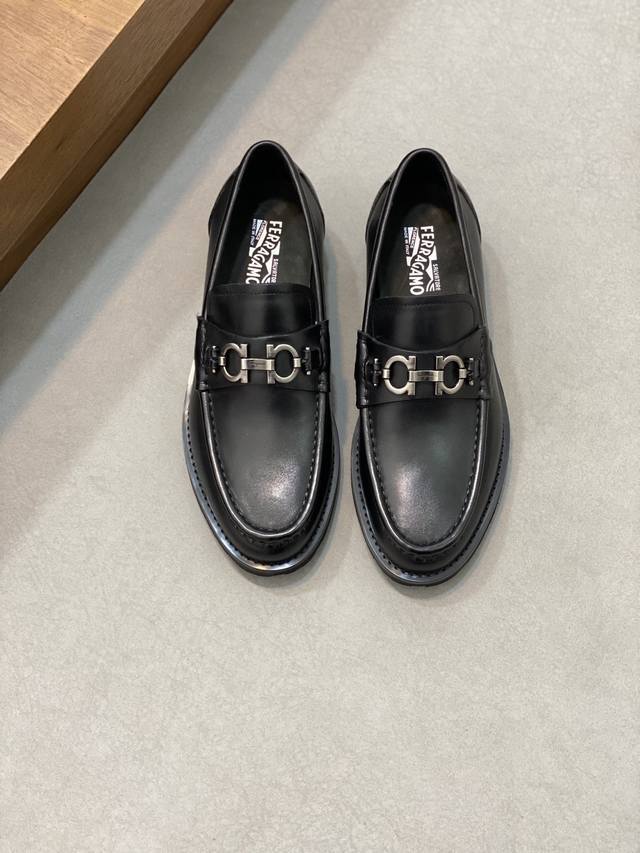 Ferragamo Men's Leather Shoes, High-Quality, Top-Tier Premium Goods, Upper Made