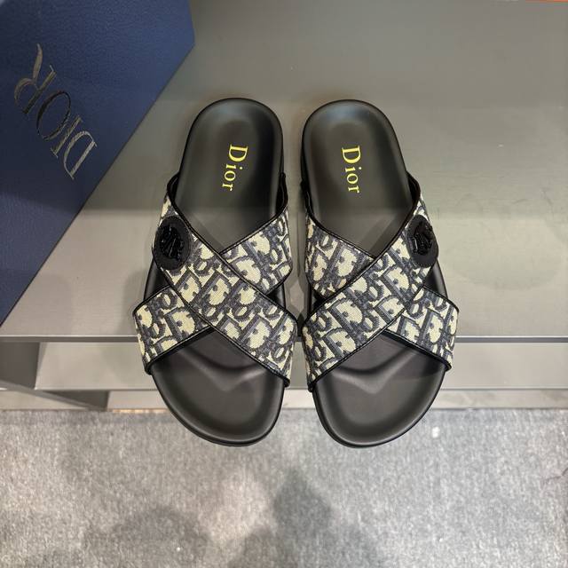 Sizes 38-45 Dior H-Town Series Oblique Thick-Soled Slippers Sandals Authentic Pu