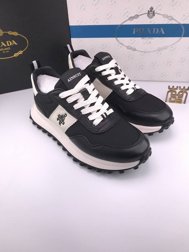 Prad* Mesh Upper, Lightweight Soft Sole, Sports Casual Shoes, Cowhide + Breathab