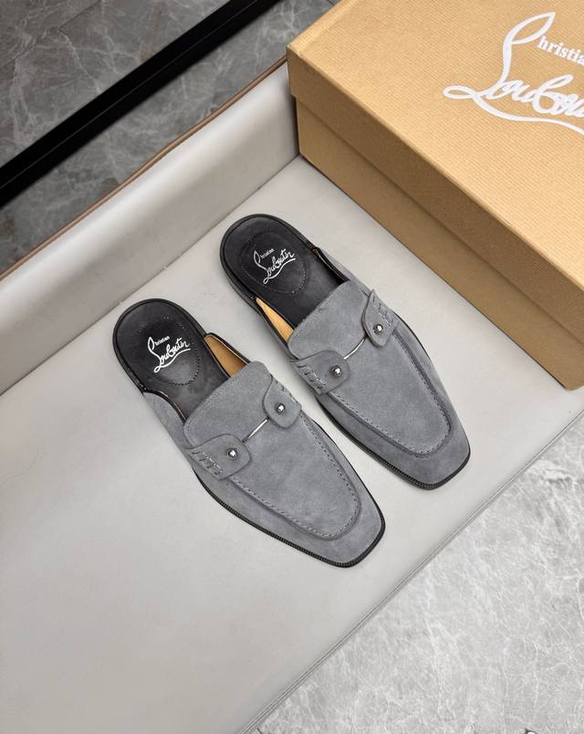 Christian Louboutin Cl High-End Genuine Leather Summer Men's Slippers, Imported