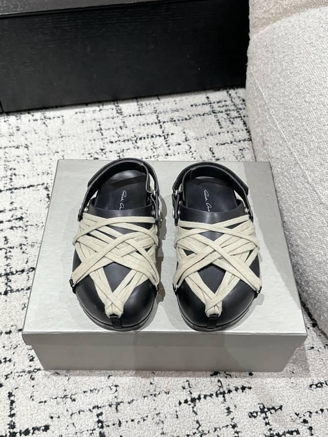 Men's +10 Rick Owens 2025 Latest Couple's Edition Curved Toe Buckle Half-Slip-On