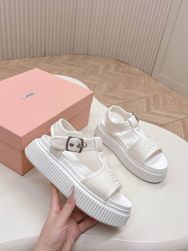 Miu Miu Spring/Summer Runway Cookie Sandals, Thick-Soled Shoes. A Minimalist Spo