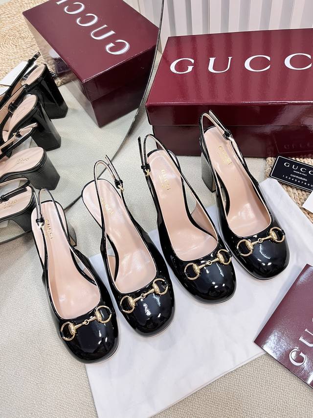 G New Gucci Horse Bit Heeled Open-Toe Back-Tied Sandals With Thick Heel And Pate