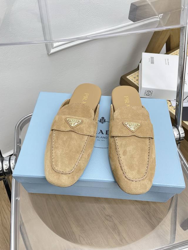 Top-Tier Version Prada 25Ss Runway-Inspired Triangular Logo Half-Slip Sandals! R