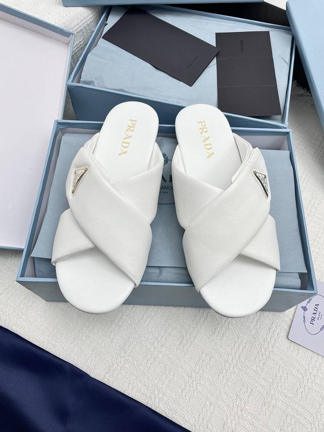 Top-Tier Version Prada Cross-Strap Bread-Shaped Sandals 2025 Spring/Summer New A