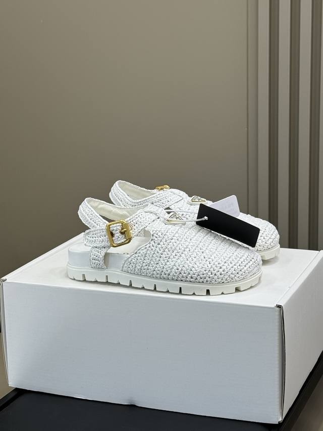 Prada Ss25 New Triangle Logo Woven Birkenstock-Style Sandals Prada's 2025 Spring