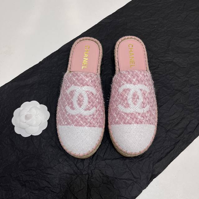 Chanel New Hemp Rope Sole Sequined Fisherman's Shoe Half-Slip. The Shoe Upper Is