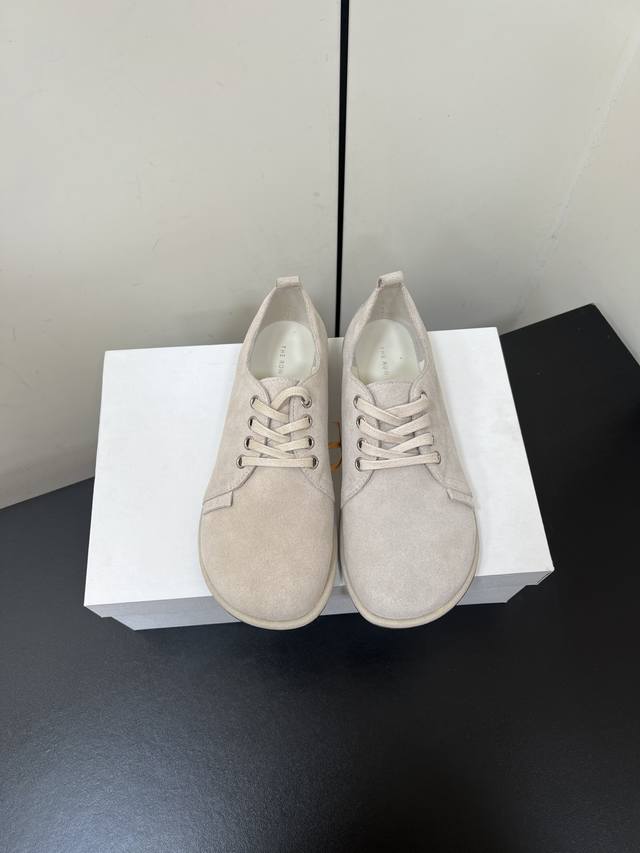 The Row Minimalist Cute Round-Toe Flat Comfortable Genuine Leather Lace-Up Balle