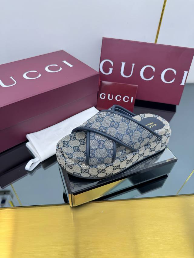 Factory Price Pp Gucci Thick-Soled Classic Gg Crossed Canvas Strap Slippers - Le