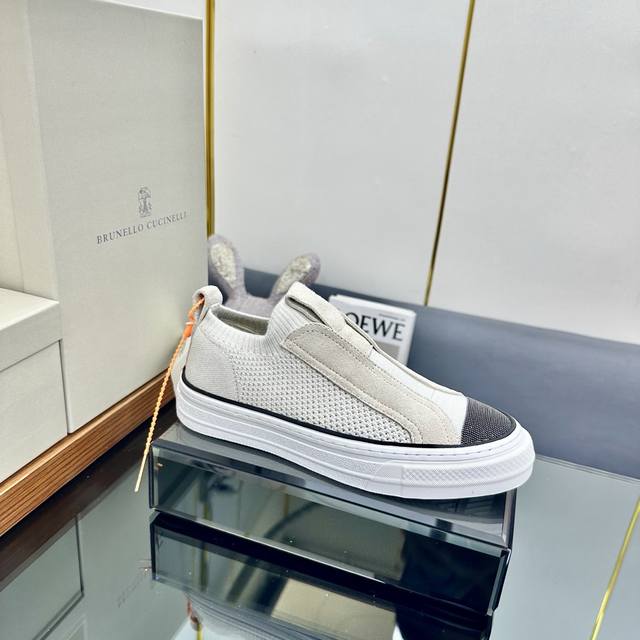 Factory Price Ppp Brunello Cucinelli New Knit Sneakers, Slip-On Style, Off-White
