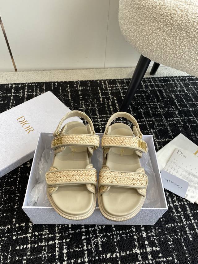 Premium-Grade Dior Summer Bestseller Magic Tape Single-Strap Woven Flat Sandals.