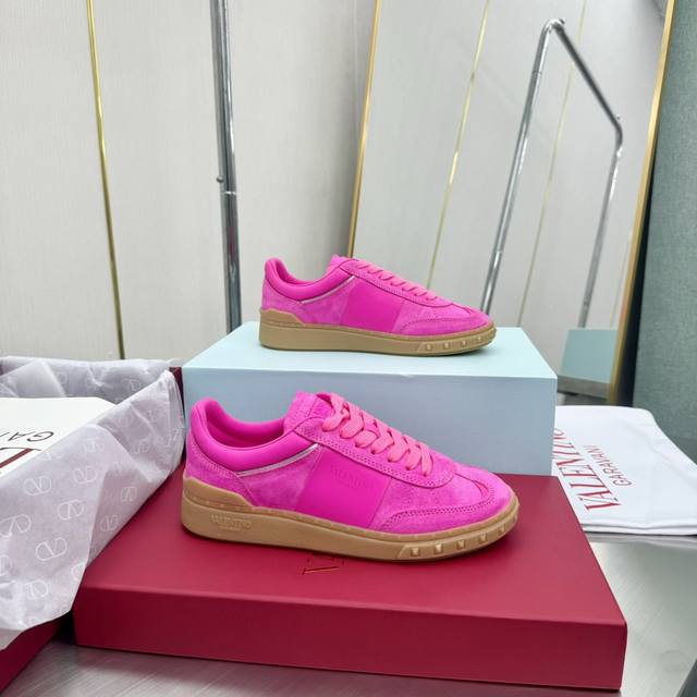 Valentino One Stud New Arrival Calfskin Lace-Up Sneakers. Soft Lambskin Low-Top