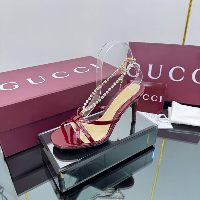 Factory Price Pp Gucci 2025 Summer New Arrival Thin Heel Crystal Chain Sandals H