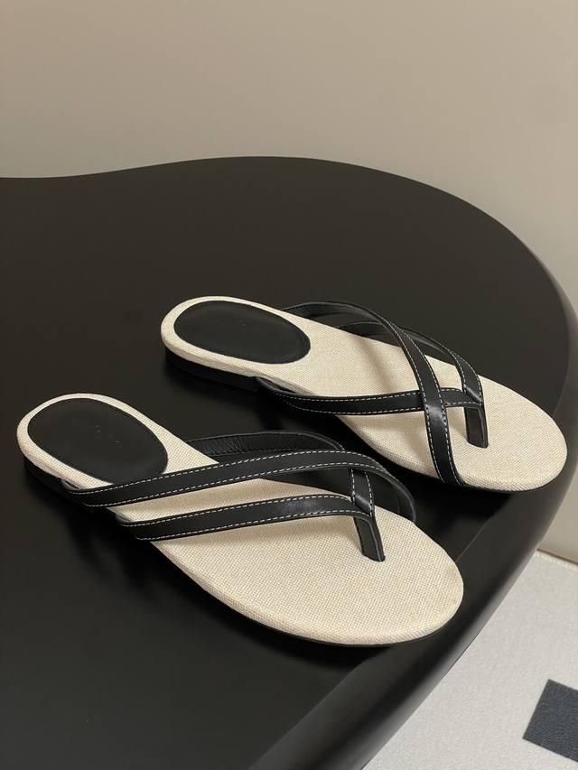 Unfolio 25Aw Spring/Summer New Arrival Minimalist Woven Thong Flat Hemp Clogs. A