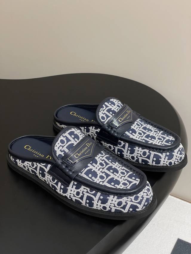 25Ss Early Spring New Arrival Dior D-Boy Mule Shoes, Round-Toe Flat Half-Slip-On