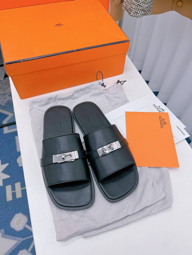 Hermes 23Ss Top-Quality Authentic Men's Slipper Series; Purchased In Hong Kong,