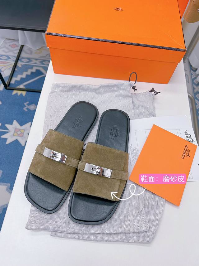 Herm S 23Ss Top-Grade Authentic Quality Men's Slippers Series; Authentic Herm S