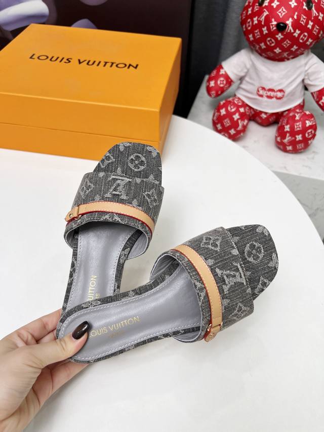Lv Louis Vuitton New Denim Denim Cat-Heel Slippers 2025 Summer Must-Have For God