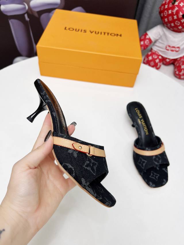 Lv Louis Vuitton New Denim Cat Heel Slippers 2025 Summer Must-Have For Goddesses