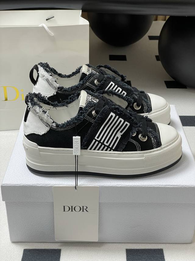 New Dior Walk'n'dior Thick-Soled Sports Shoes Low-Top Casual Canvas Sneakers. Bl