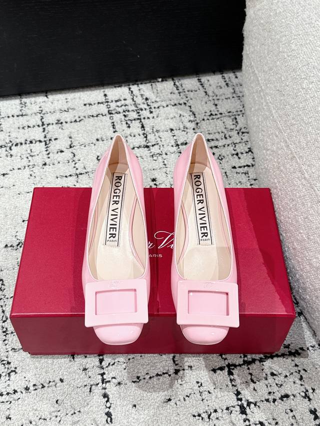 Top-Tier Version Roger Vivier 25S Rv New Model U Look Square Buckle Low-Heel Pat
