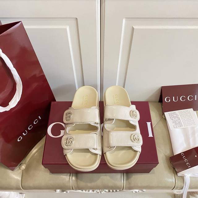 Factory Price P, Gucci New Arrival Slippers, High-End Series, Double Buckle Velc