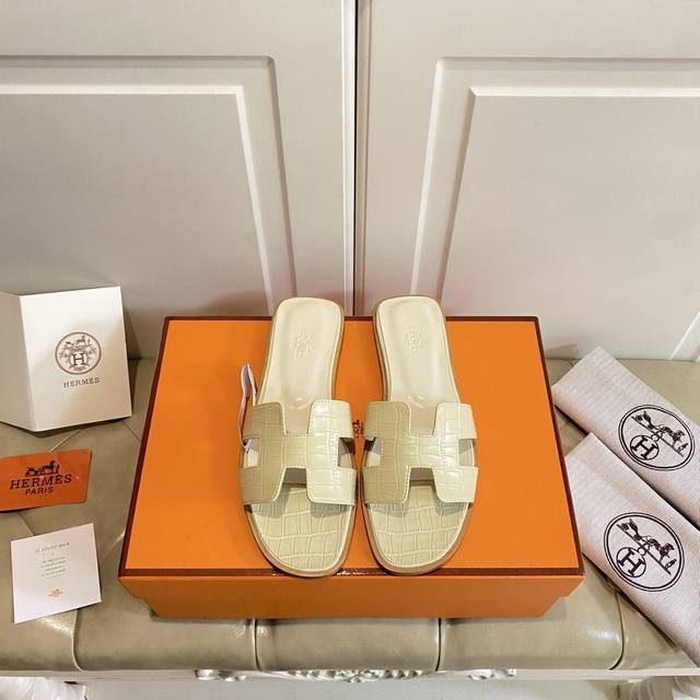 Factory Price P, Herm S Classic H-Shaped Slippers, Premium Series, Cowhide Leath