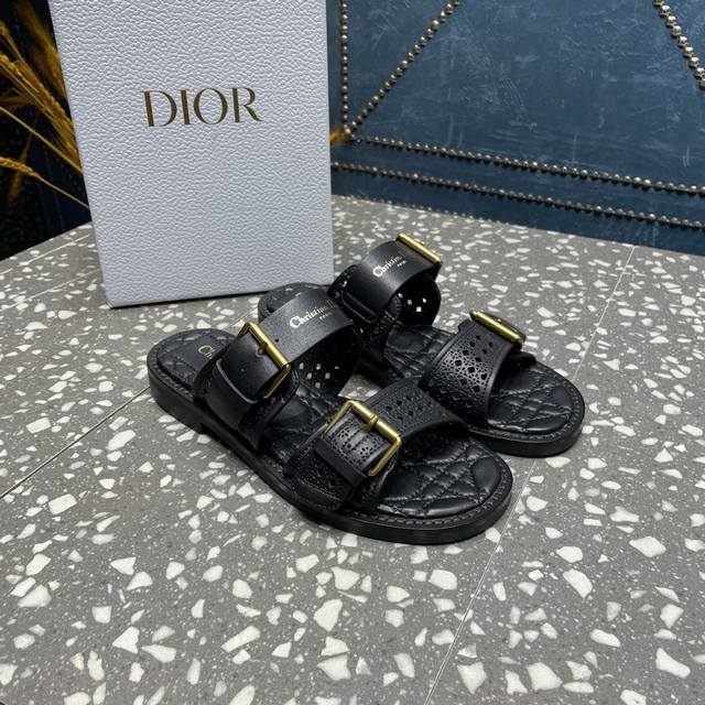 Dior Dior New Arrival Double-Layer Cowhide Leather, High-Quality Openwork Slippe