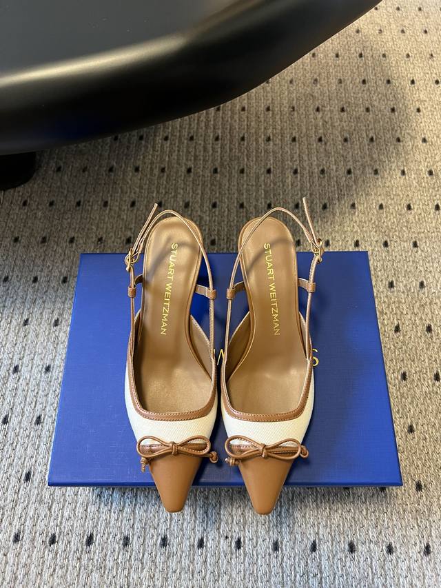Premium-Grade Sw25 Store-Synchronized Summer Pointed-Toe Mid-Heel Color-Block Sa