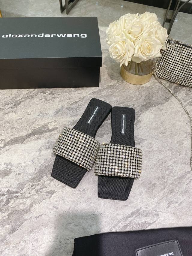 High-End Version By Lexander Wang, The New Square-Toe Crystal-Embellished Slippe