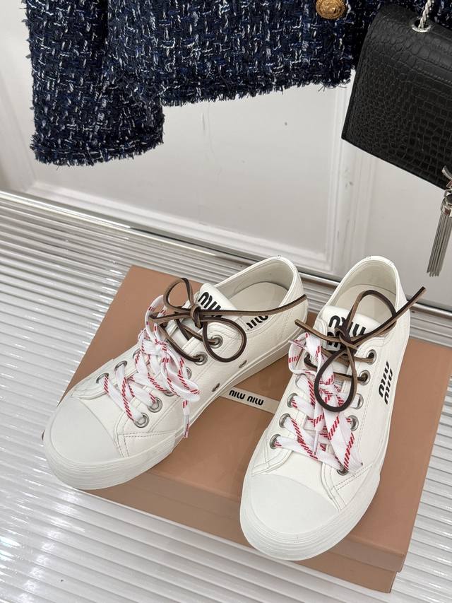 Leather And Fabric Miu Miu Runway New Arrival Fashionable Casual Canvas Sneakers