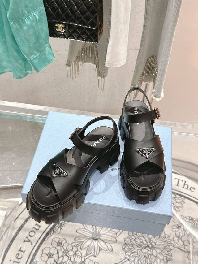 Top-Tier Classic Sandals Original Triangle Logo Crossed Thick-Soled Sandals Ultr