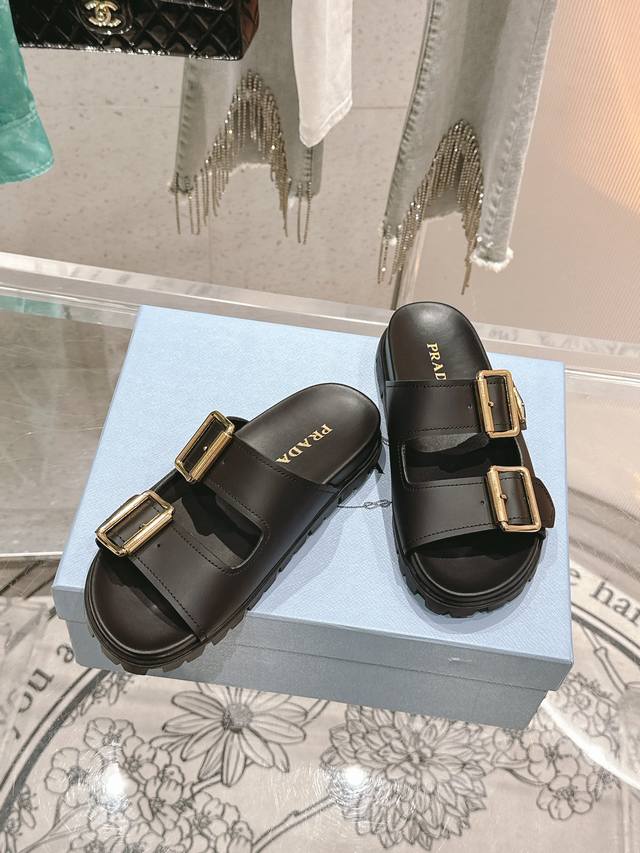 New Classic Metal Square Buckle Thick-Soled Double Buckle Metal Logo Couple's Ve