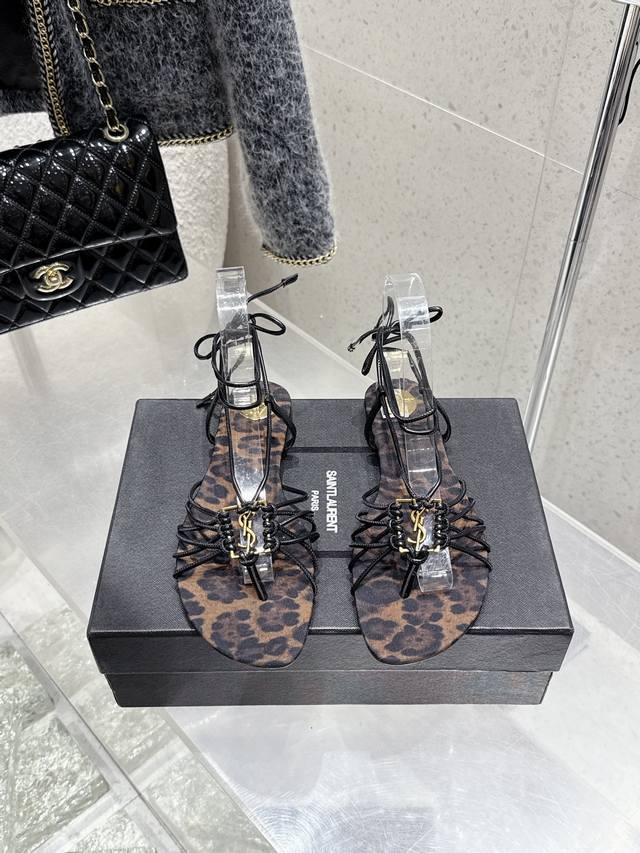 Saint Laurent Ysl New Flat Sandals Original Last Top Quality Upper: Cowhide Silk