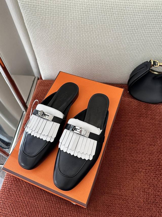 Made In Guangdong * Kelly Buckle Oz Fringe Mule Shoes | Authentic Purchase, Resa